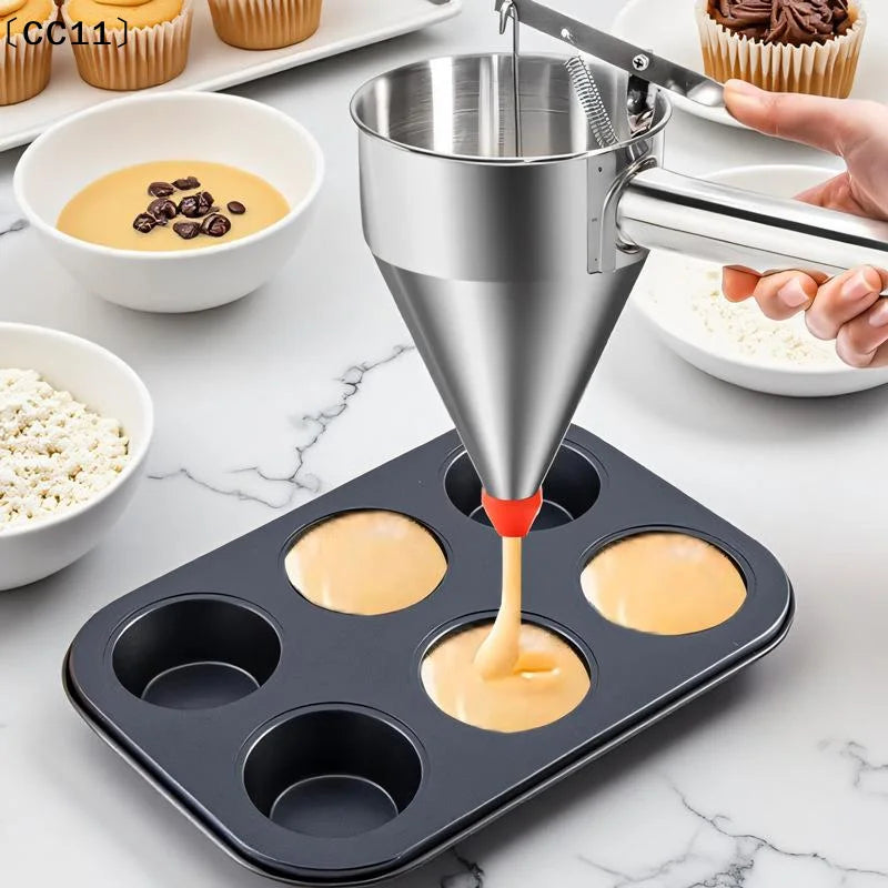 Stainless Steel Funnel Dispenser Rack Cupcake Pancake Batter Maker Qme