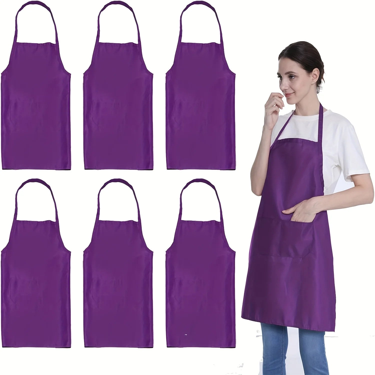 4pcs Adjustable Canvas Aprons with Pockets Comfort Fit for Cooking Chefs Waiters BBQs Hairdressers Easy Clean Qme Purple 6pcs OneSize