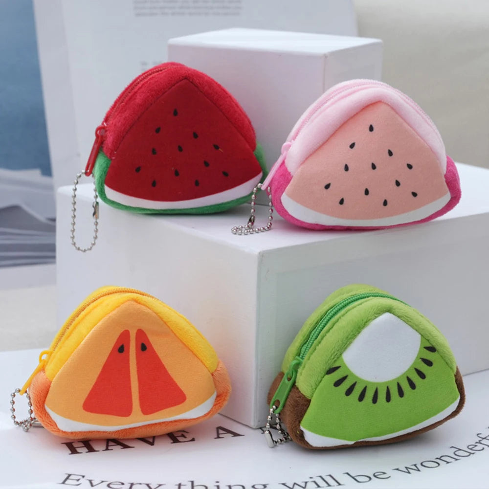 Cartoon Children's Plush Three-Dimensional Triangular Fruit Coin Bag Key Bag Pendant Organizer Bag Qme