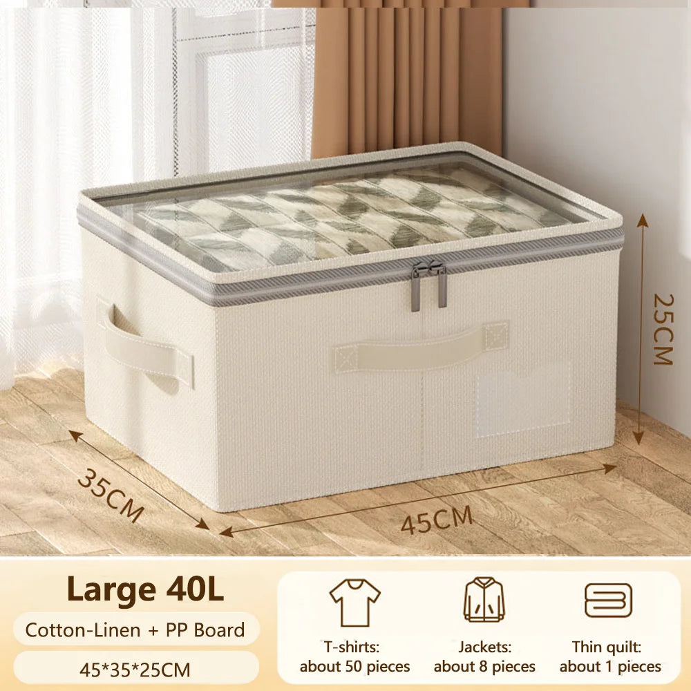 Portable Foldable Cotton Linen Fabric Storage Box Thickened & No Installation Needed for Bedroom Wardrobe Clothes Qme L