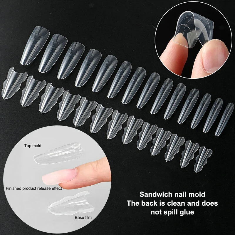 Coffin Dual Forms Nail Extension Sandwich Molds 15 Sizes Reusable Qme