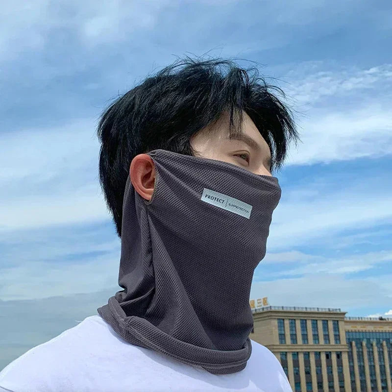 Ice Silk Sunscreen Mask For Men Women Outdoor Cycling Face Cover Solid Color Neck Wrap UV Protection Ear Bandana Scarf Summer Qme