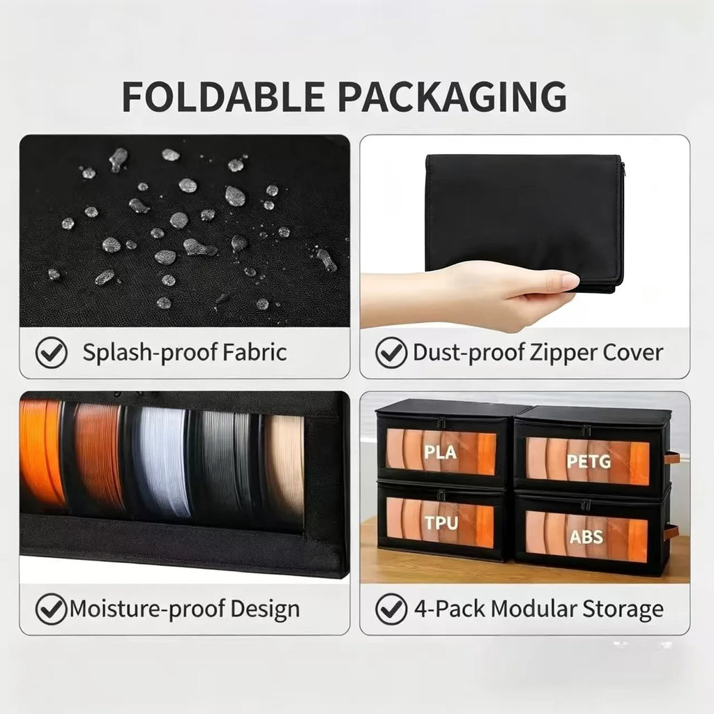 3D Printer Filament Storage Box 600D Oxford Dustproof & Moisture-Proof Holds 6 Rolls of Long Filament Portable Case Qme