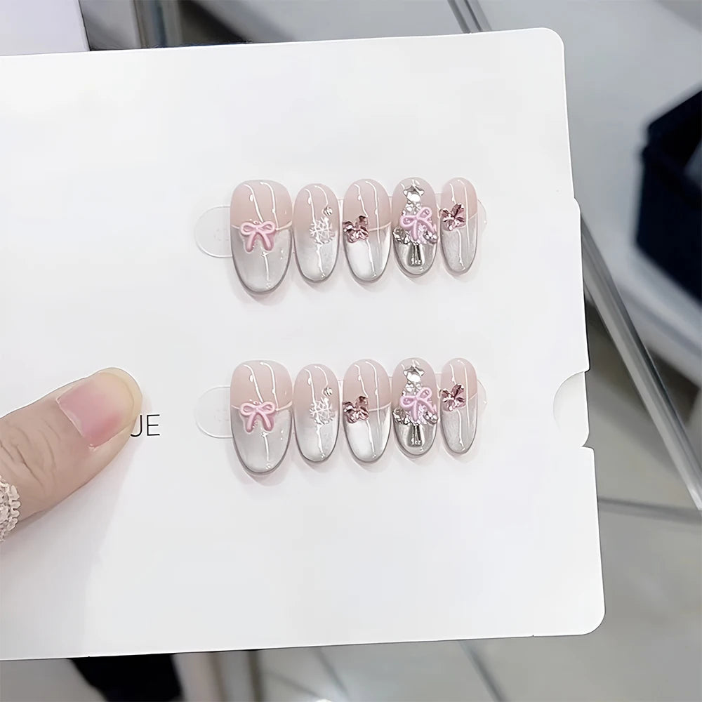 Cute Christmas Snowflake Deer Handmade Press Nails Cat Eye Short Qme GJ-CDJ-ZB59-S