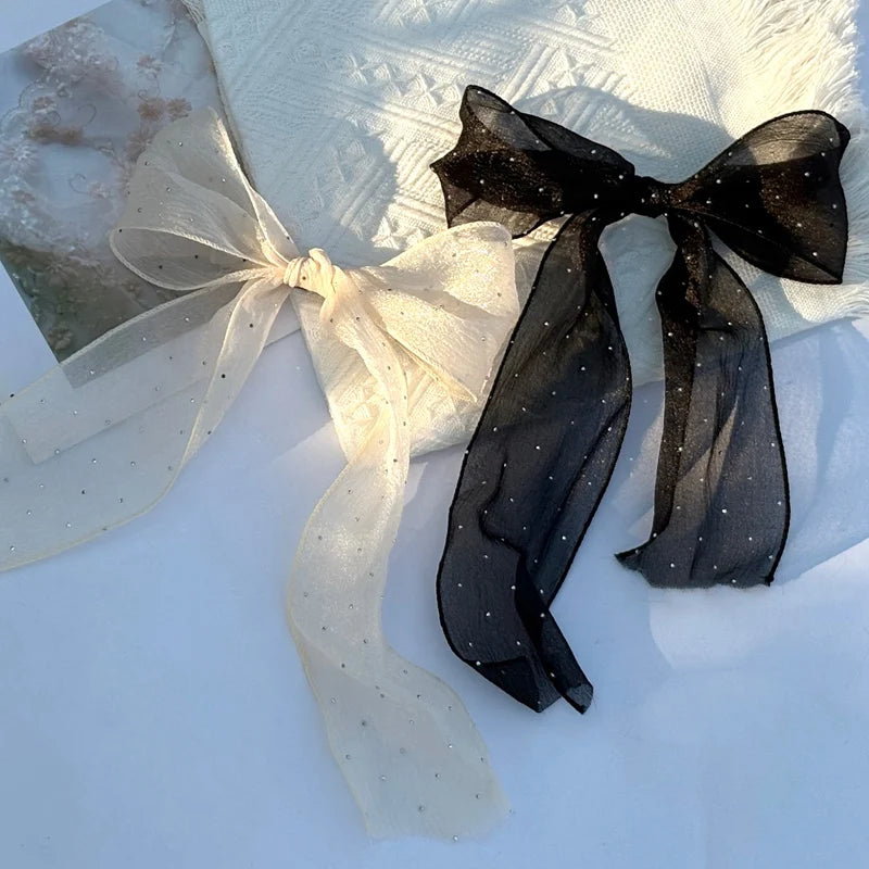 Shining Sweet Chiffon Bow Hair Clips Elegant Ribbon Ponytail Clip Qme