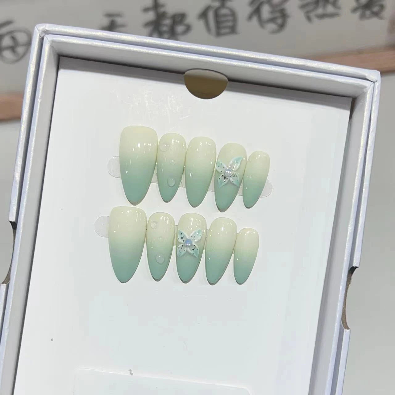 Rainbow Cat Eye Handmade Medium Square Fake Nails Grid Sweet Patterns Qme GJ-CDJ-765-M