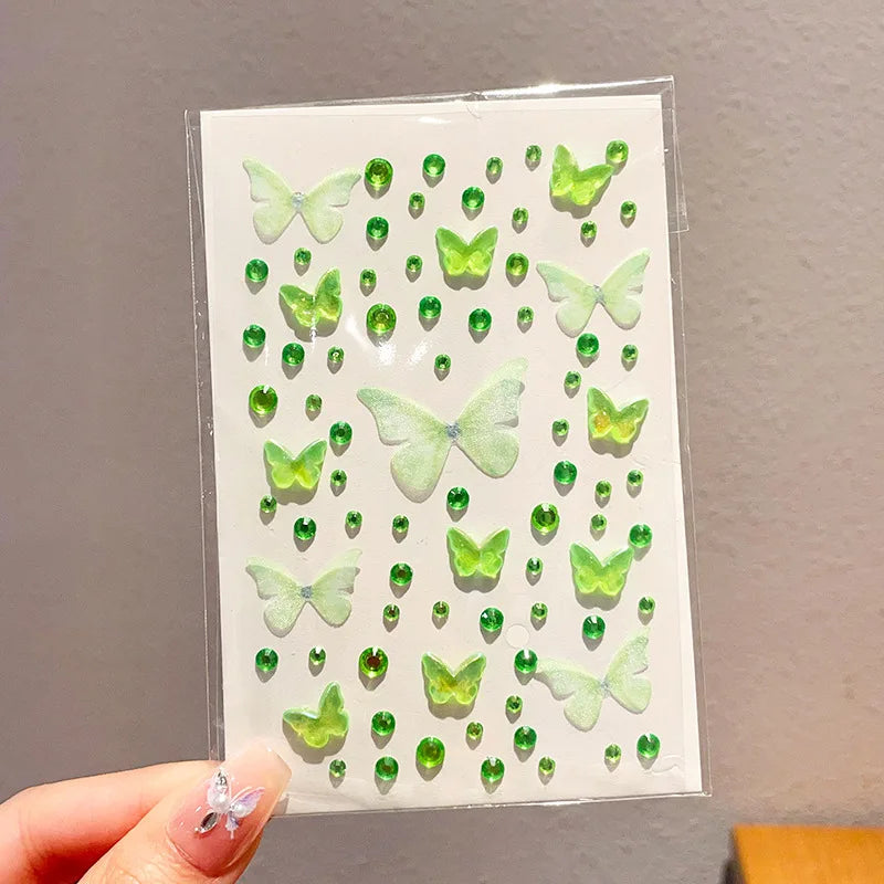 1Sheet Sparkling Butterfly Face Gems Dazzling Rhinestone Tattoos Stickers Eye & Facial 3D Fairy Gold Butterfly Stage Makeup Qme Green