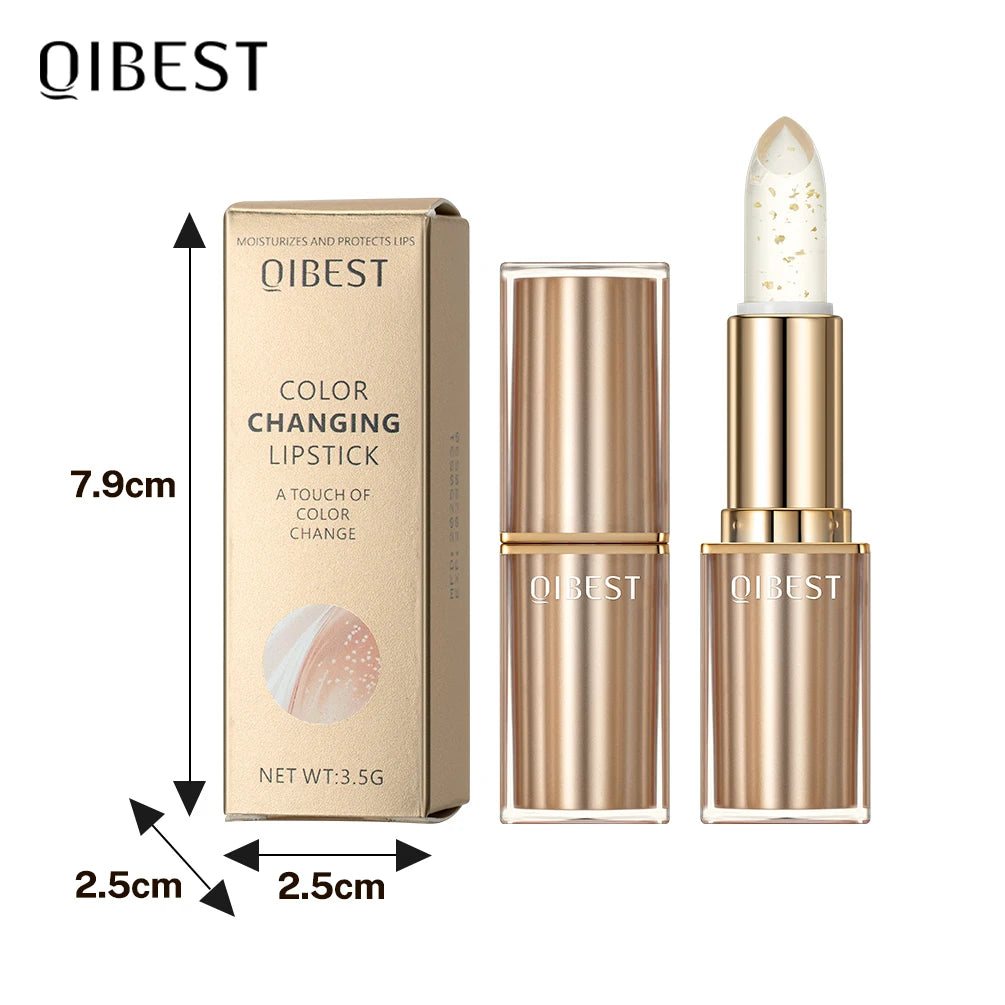 QIBEST Glitter Lip Blam Color Changing Lipstick Transferproof Lasting Non-Sticky Lipstick Moisturizing Shine Lip Stain Cosmetics Qme