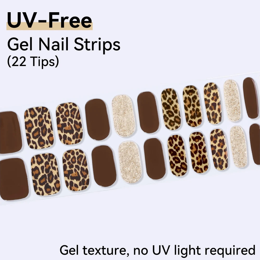 22Tips Sparkling Leopard Pattern Full Cover Nail Stickers French Qme BSA-0194
