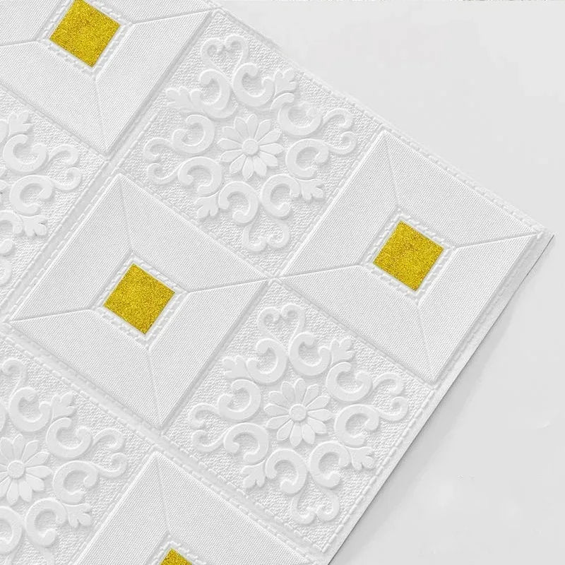 35X35cm Gold Retro Brick Foam Wall Sticker Wallpaper Waterproof Self Qme