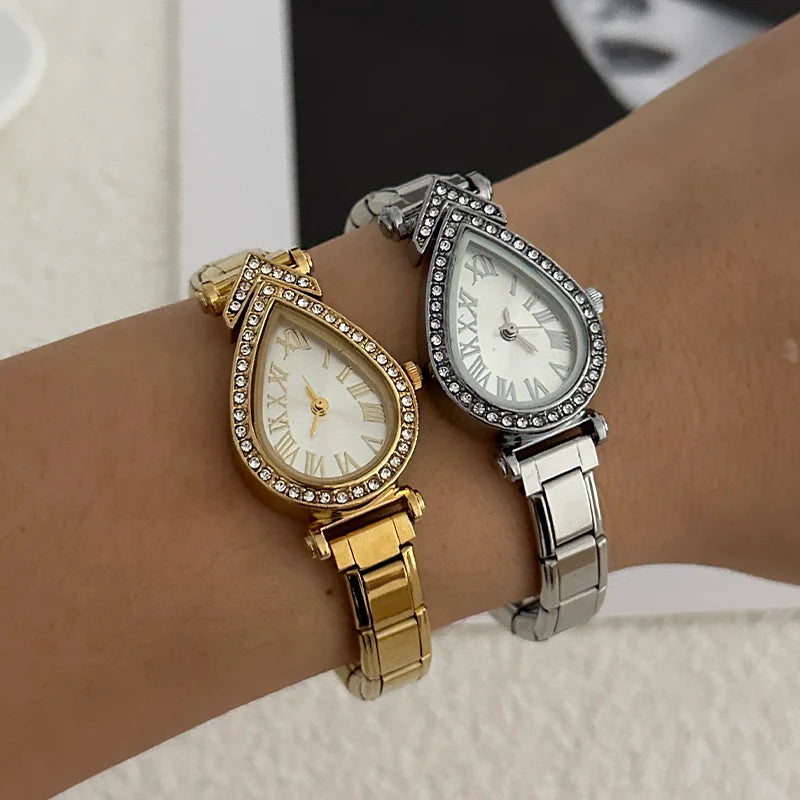 2026New Fashion High Quality Men Womens Stainless Steel Water Drop Oval Gems Watch Bracelet For Friend Birthday DIY Jewelry Gift Qme