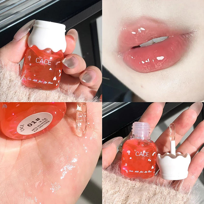 CACE Cute Milk Jar Lip Gloss Lip Plumper Oil Moisturizing Lipstick Peach Colorless Lipgloss Nourishing Lasting Female Makeup Qme 01