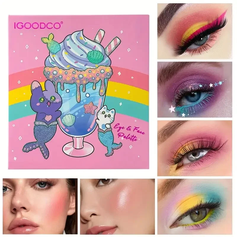 14-color Cartoon Makeup Palette Pink Glitter Eyeshadow Matte Sequins Qme