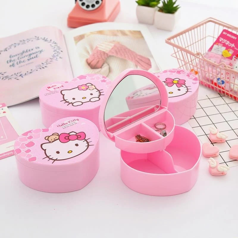Hello Kitty Cartoon Portable Storage Box Cute Earring Jewelry Qme