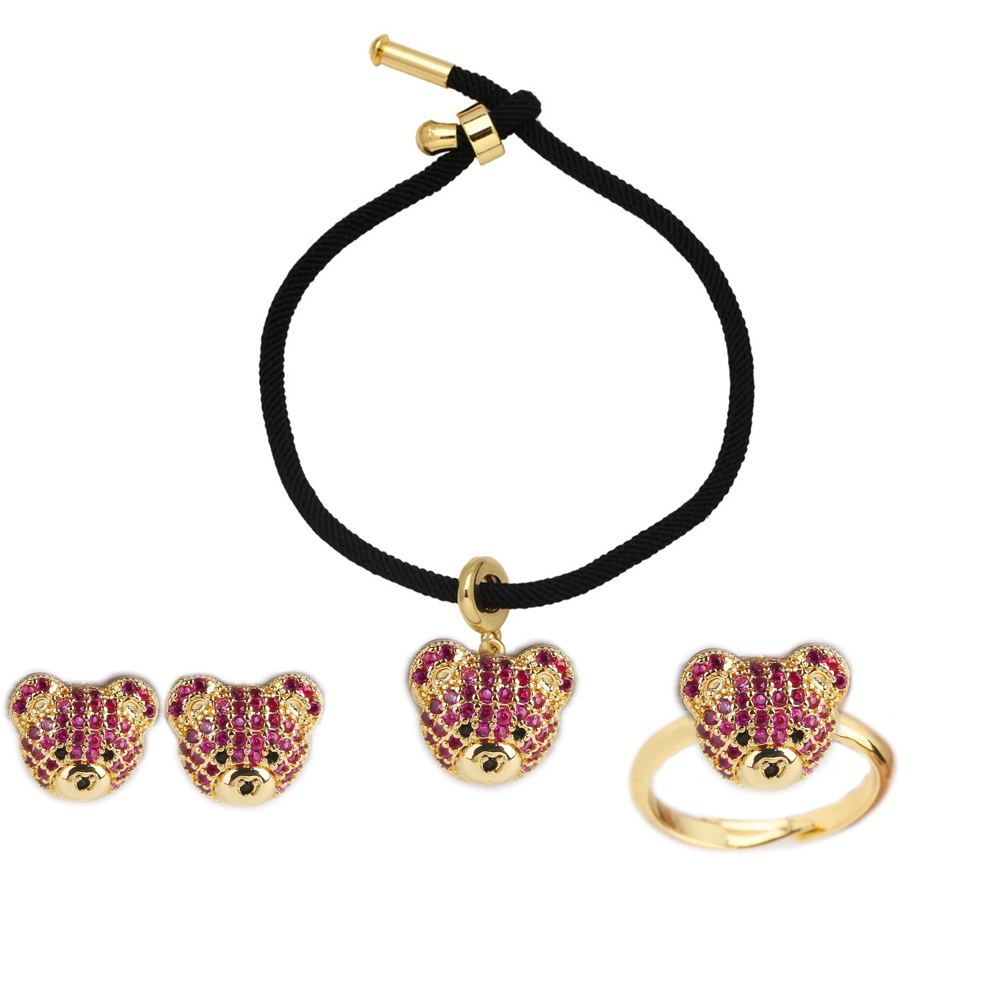 New Arrival Hot Sale Cute Bear Zircon Jewelry Set Bracelet Earrings Ring For Women Delicate Jewelry Birthday Party Bijoux Gift Qme Jewelry Set 3