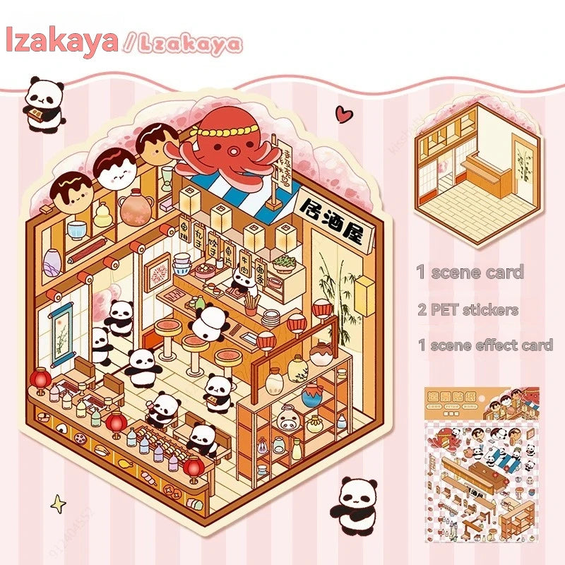 DIY 3D Landscaping Stickers Miniature Scene Cabin Scene Stacking Pasting Hand Account Cute Gift for Kid Child Qme Lzakaya