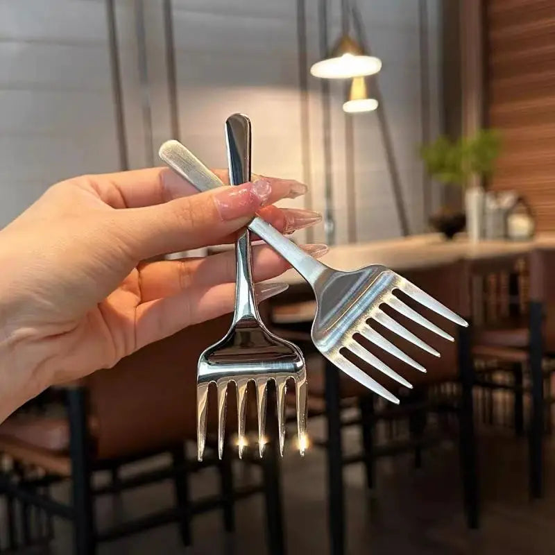 Single Handle Six-tooth Dessert Fork Party Kitchen Tool Stainless Qme