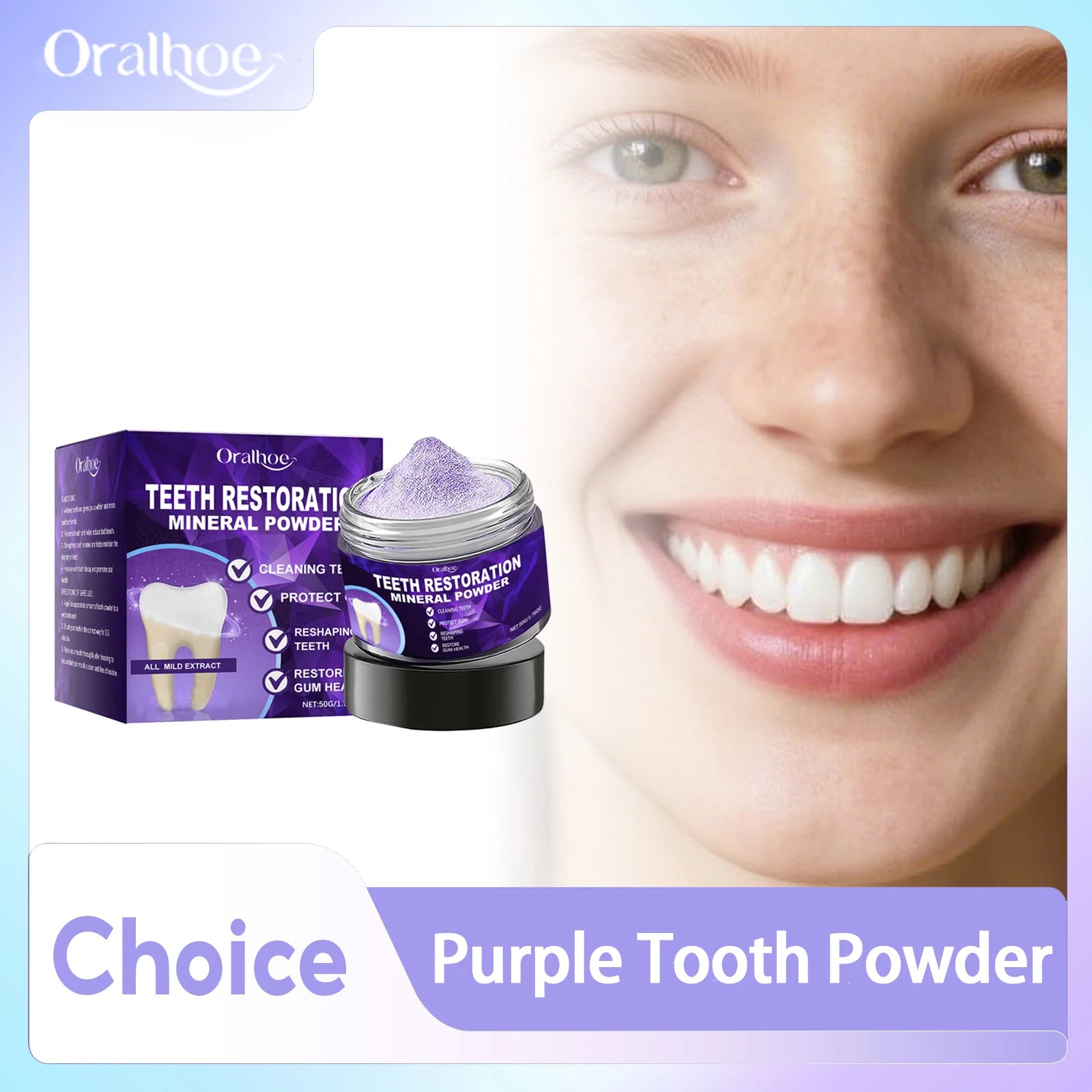 Teeth Whitening Powder Dental Stain Calculus Removal Prevent Caries Oral Hygiene Cleaning Fresh Breath Purple Bleach Toothpaste Qme