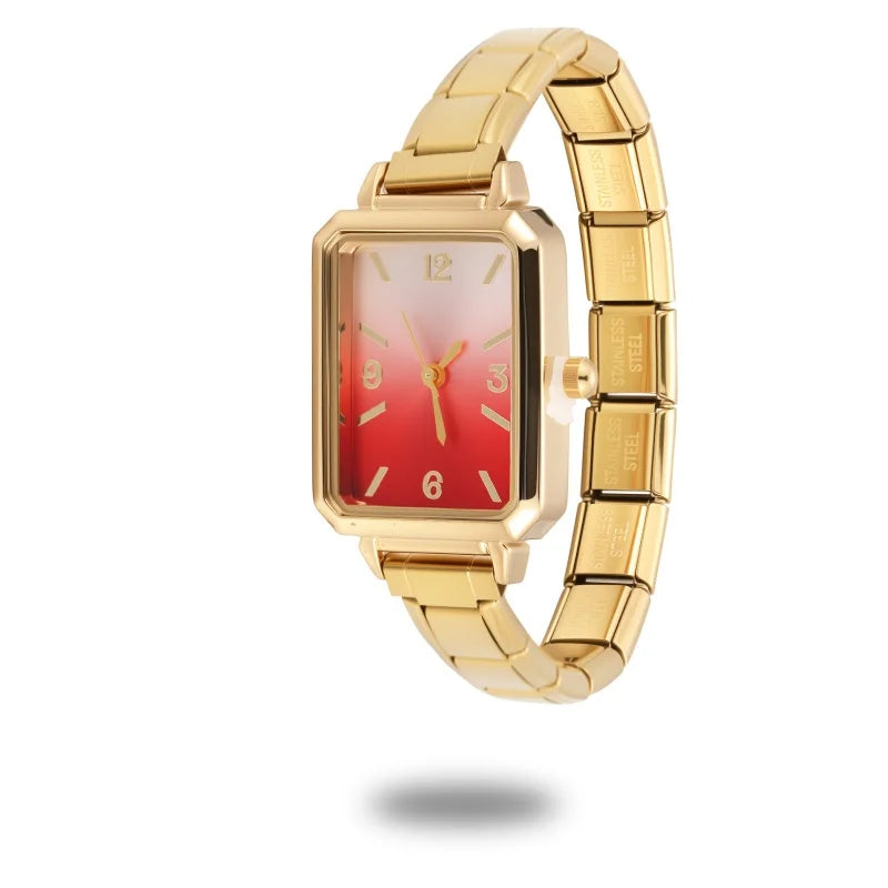 New High Quality Simple Square Watch Bracelet Fit 9mm DIY Italian Charm Stainless Steel Gradient Color Watch Bangle Jewelry Gift Qme Style 18