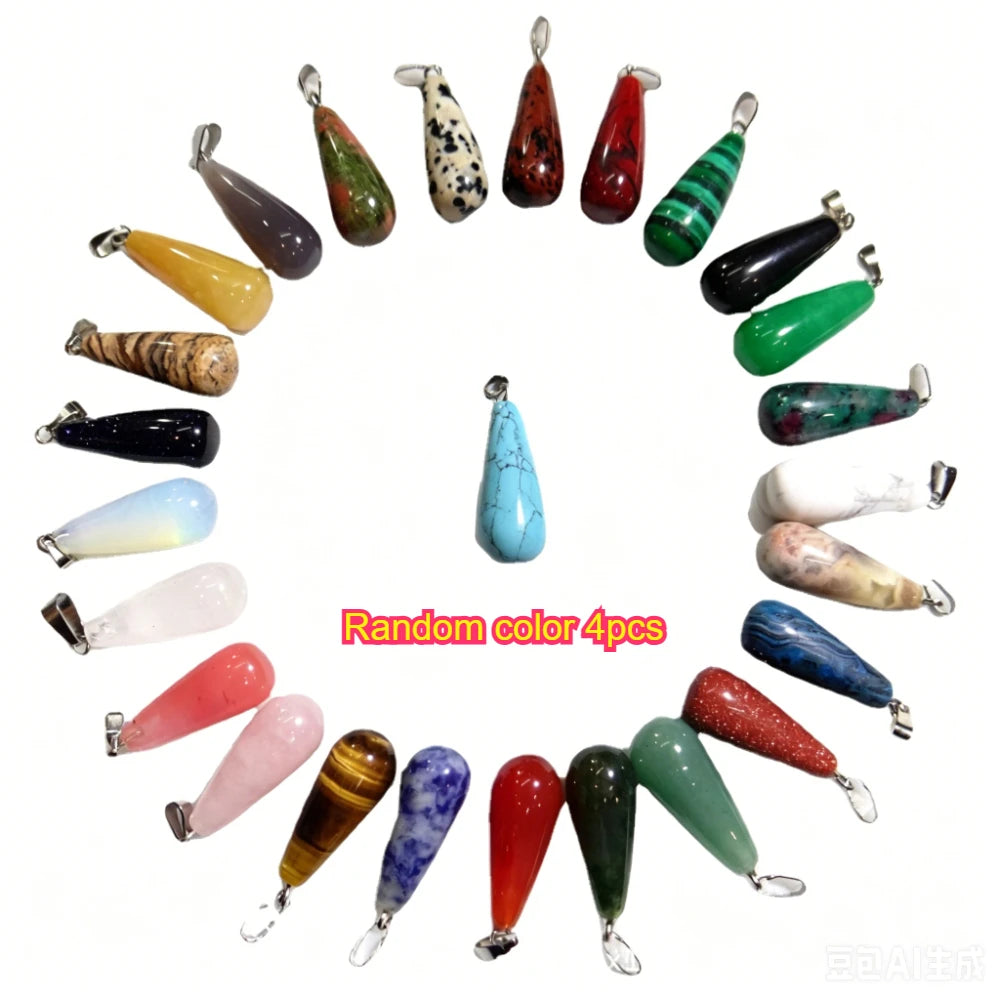 Long Water Drop Stone Pendant - Materials And Accessories For Jewelry, Necklaces, Bracelets, Earrings, DIY Jewelry Making Qme Random color 4pcs Other