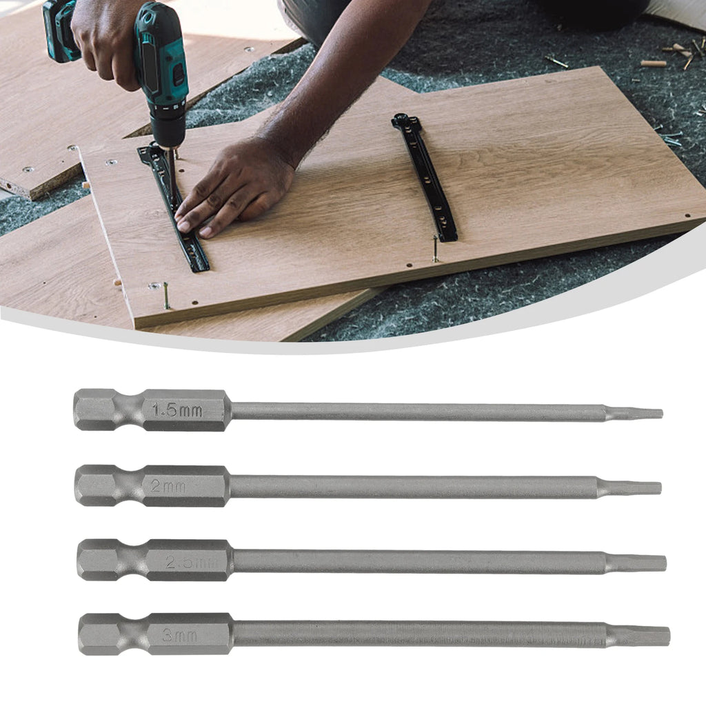 4pcs 1.5mm 2.0mm 2.5mm 3.0mm Hex Shank Magnetic Head Screw Driver Screwdriver Drill Bit Long Extension Bar Tools Qme