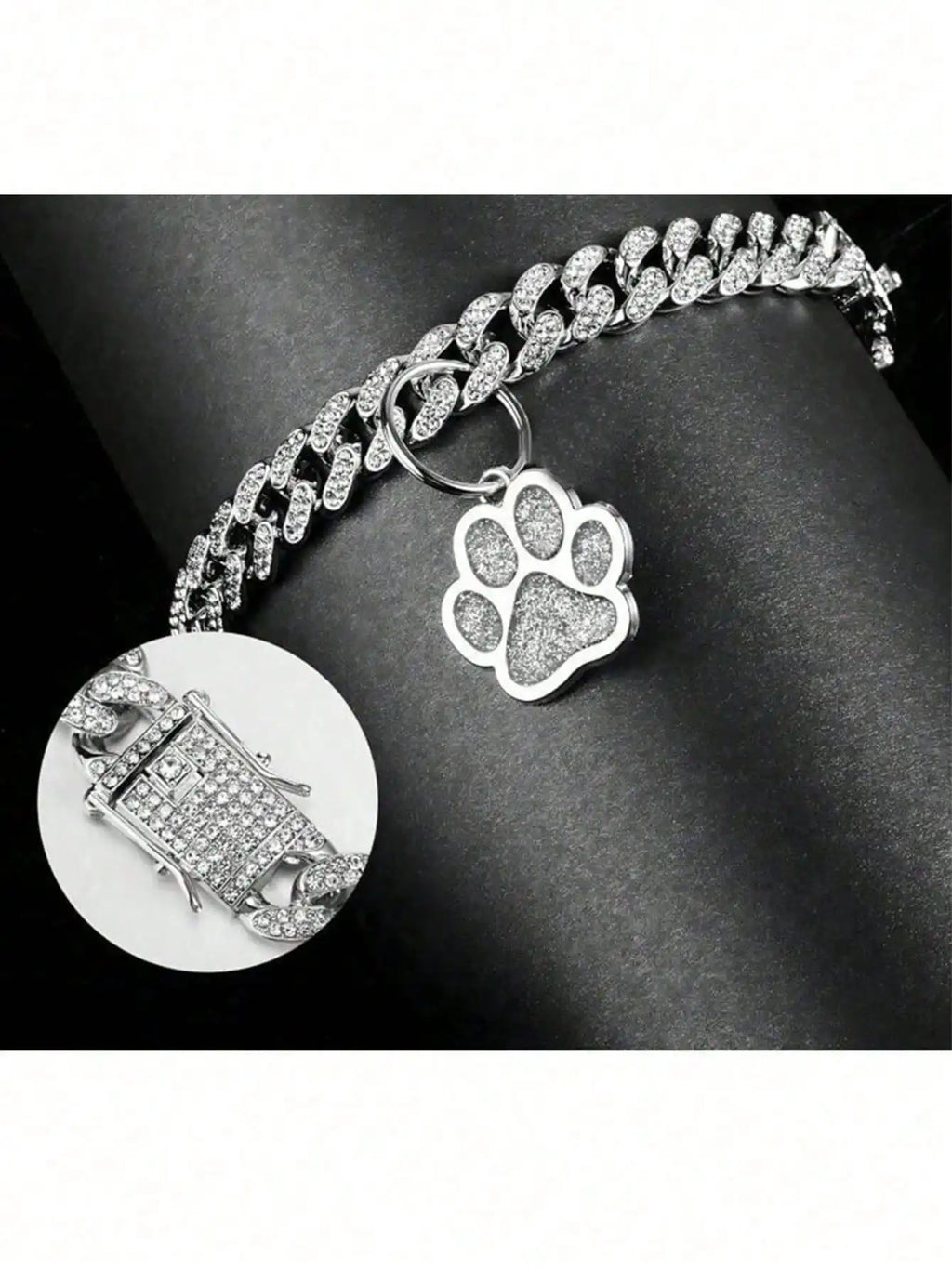 Hip-hop Pet Cuban Chain Dog Faux Diamond Necklace Alloy Collar Qme