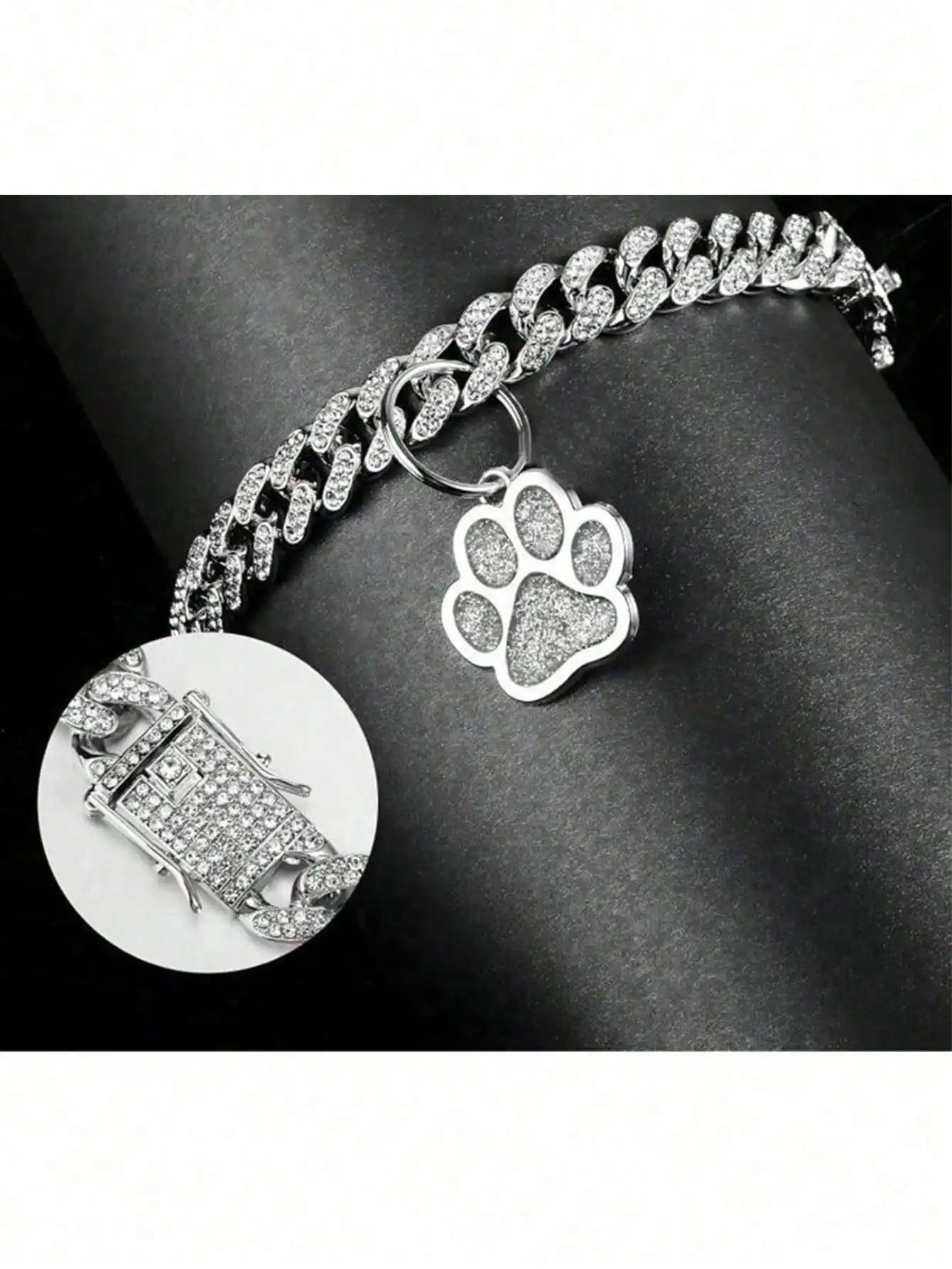 Hip-hop Pet Cuban Chain Dog Faux Diamond Necklace Alloy Collar Qme
