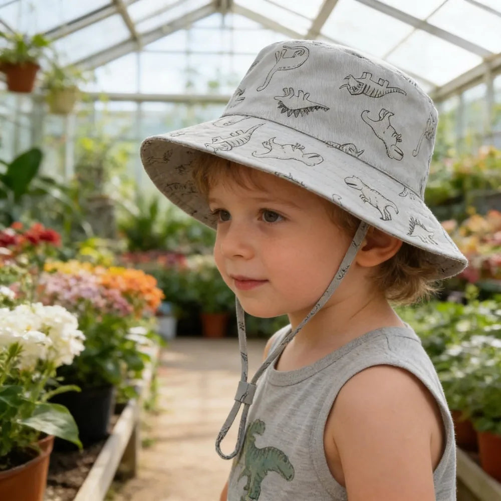 Baby Sun Hat Dinosaur UPF 50+ Sun Protective Toddler Bucket Hat Summer Kids Beach Hats Wide Brim Outdoor Play Hat for Boys Girls Qme