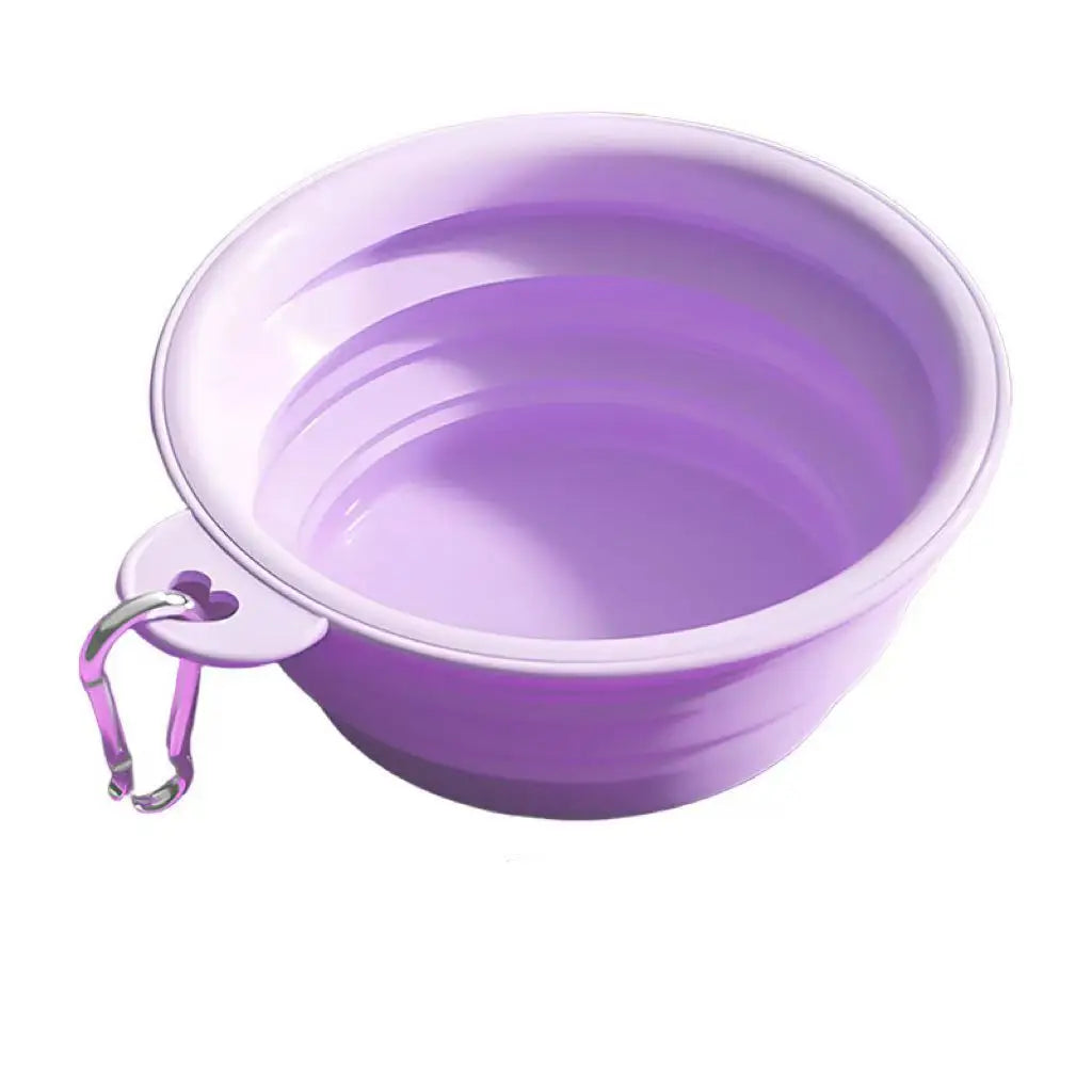 Compact Foldable Silicone Pet Dish Flexible Dog Cat Feeding Bowl Clip Qme purple M