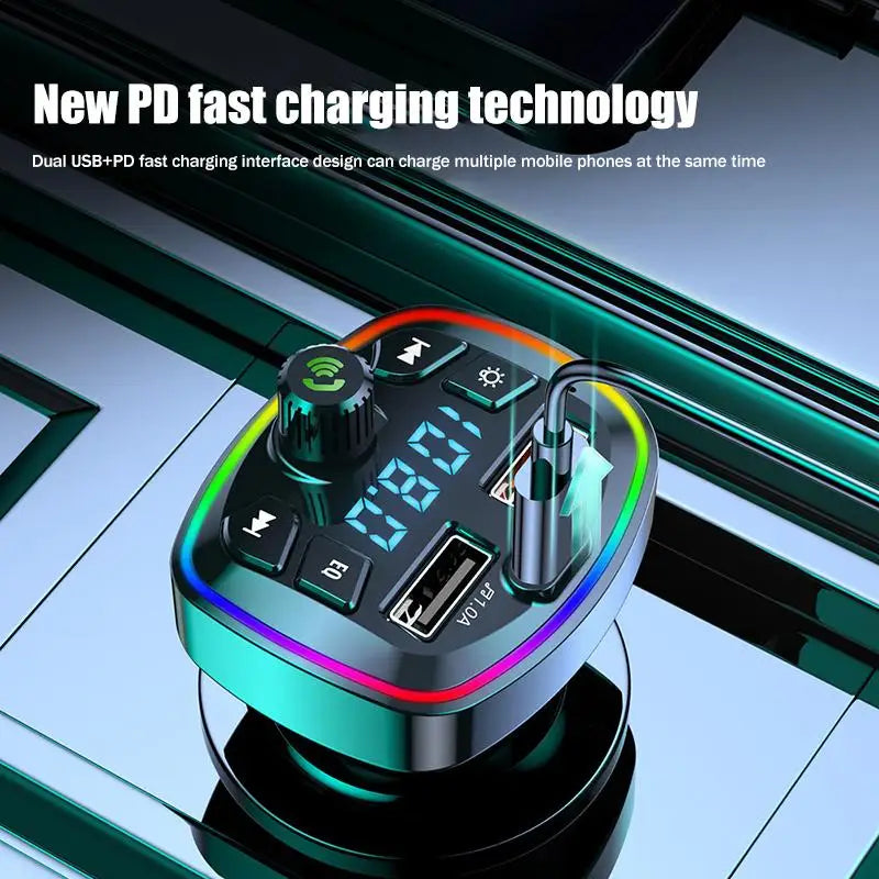 Versatile Bluetooth 5 0 Car Charger FM Transmitter PD 18W Type-c Dual Qme