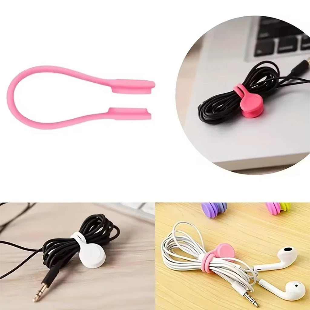 5 Random Reusable Magnetic Cable Ties Organizer Silicone Tying Things Qme