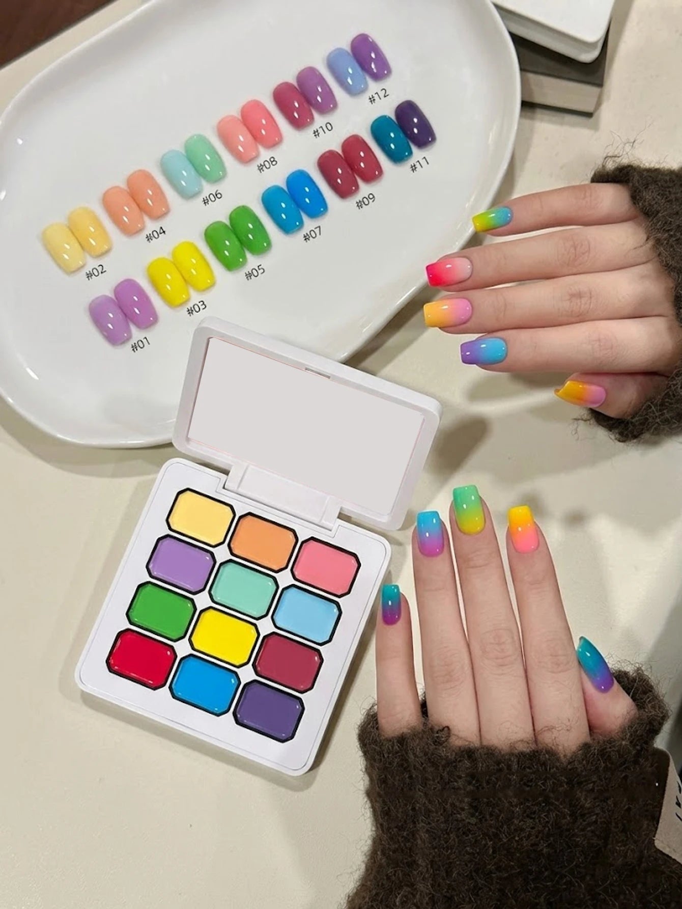 12-color Fluorescent Solid Gel Polish Gradient Blush UV Nail DIY Art Qme 02