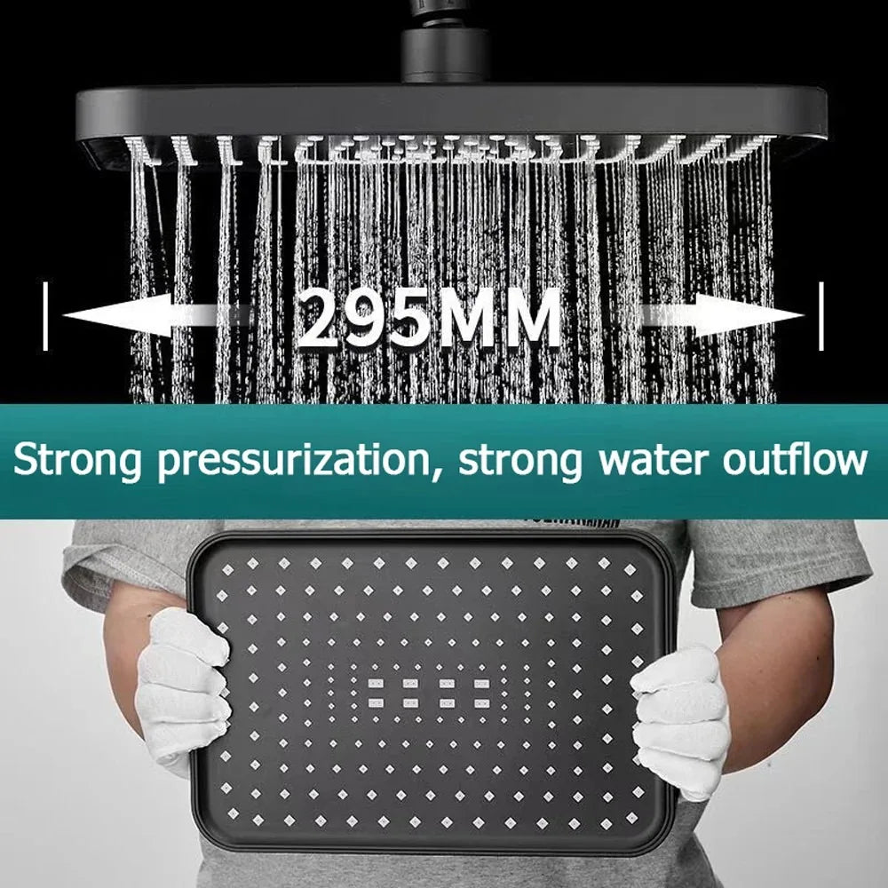 New 12 Inch High Pressure Top Spray Rain Shower Head Larger Flow Supercharge Rainfall Showerhead 360° Swivel Water Saving Qme