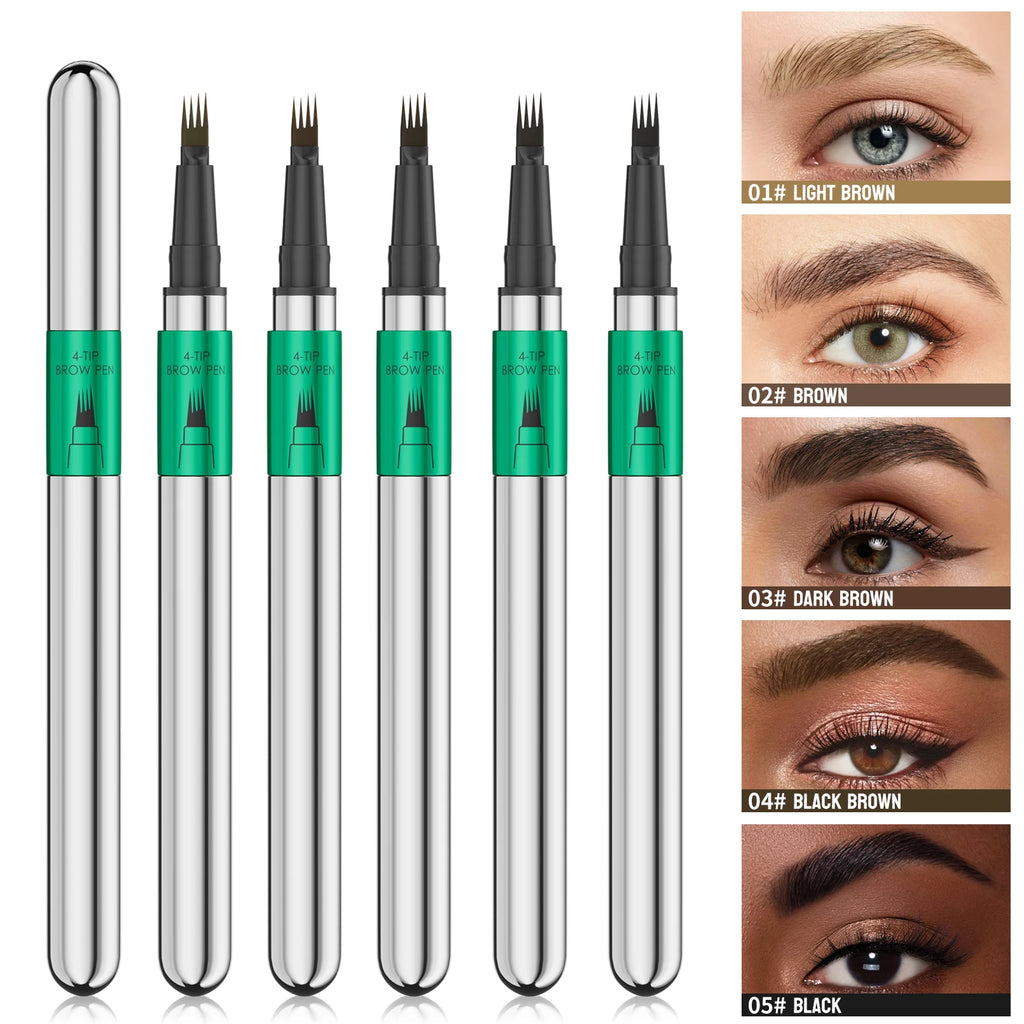 Hellokiss Waterproof Eyebrow Pen, Microblading Eyebrow Pencil With 4 Split Head, Natural Looking Brows Makeup ( 5 Colors) Qme