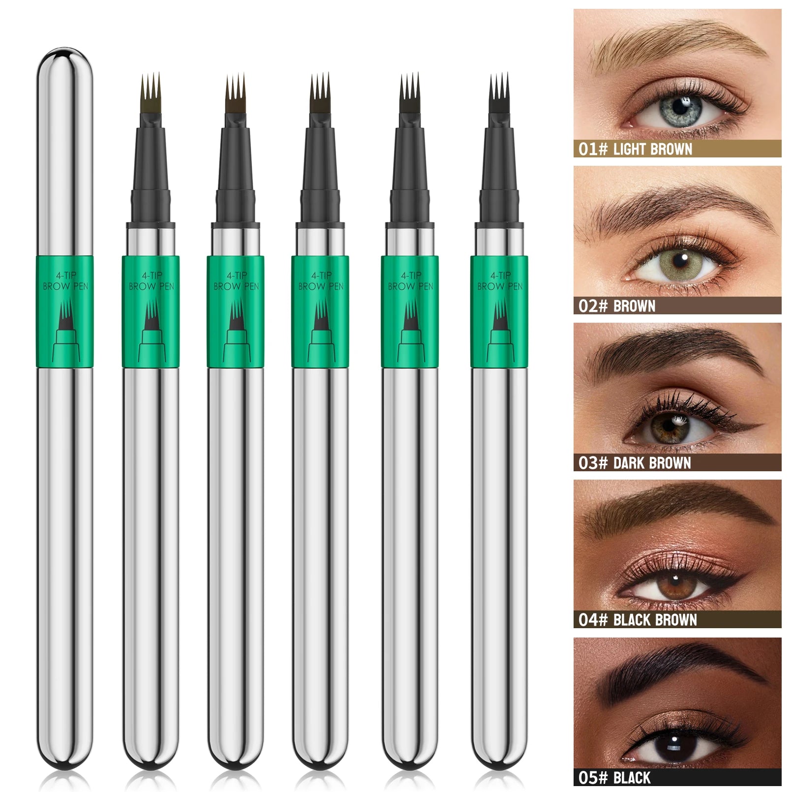 Hellokiss Waterproof Eyebrow Pen, Microblading Eyebrow Pencil With 4 Split Head, Natural Looking Brows Makeup ( 5 Colors) Qme