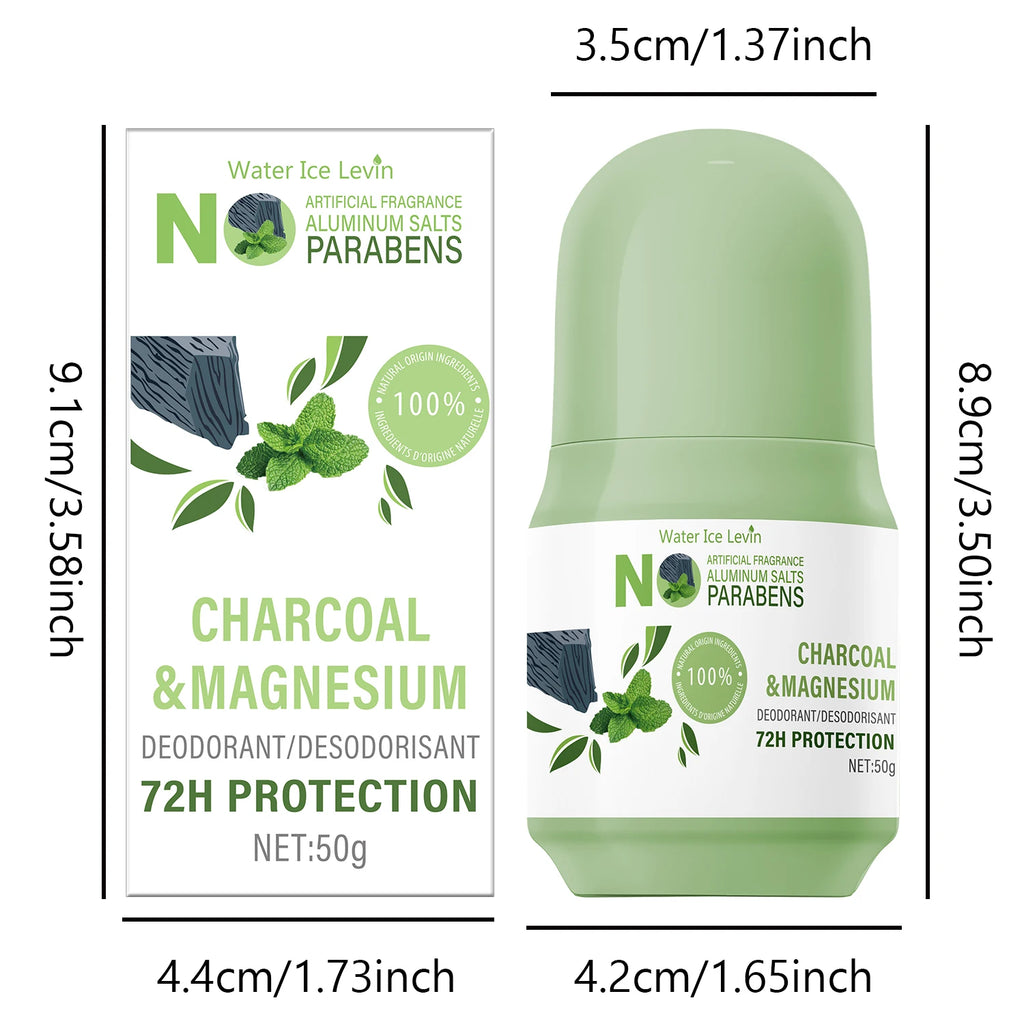 Water Ice Levin Natural Deodorant Stick - 72H Protection, Charcoal & Magnesium, Aluminum-Free. Qme
