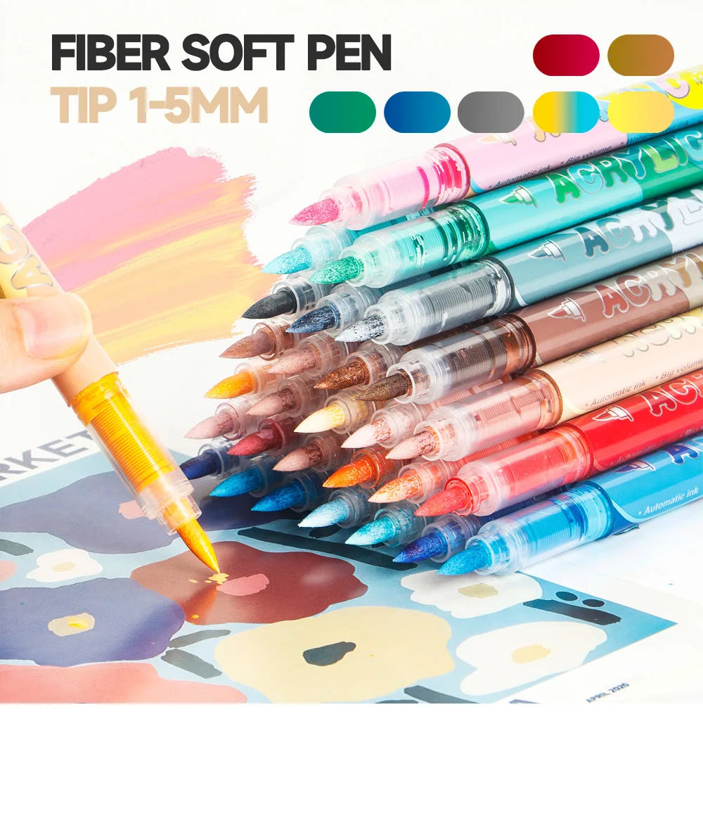 84 Colors Acrylic Paint Markers,1-5MM Brush Tip, With Direct-Liquid Ink System, For Stone, Glass, DIY Crafts Art Supplies Qme