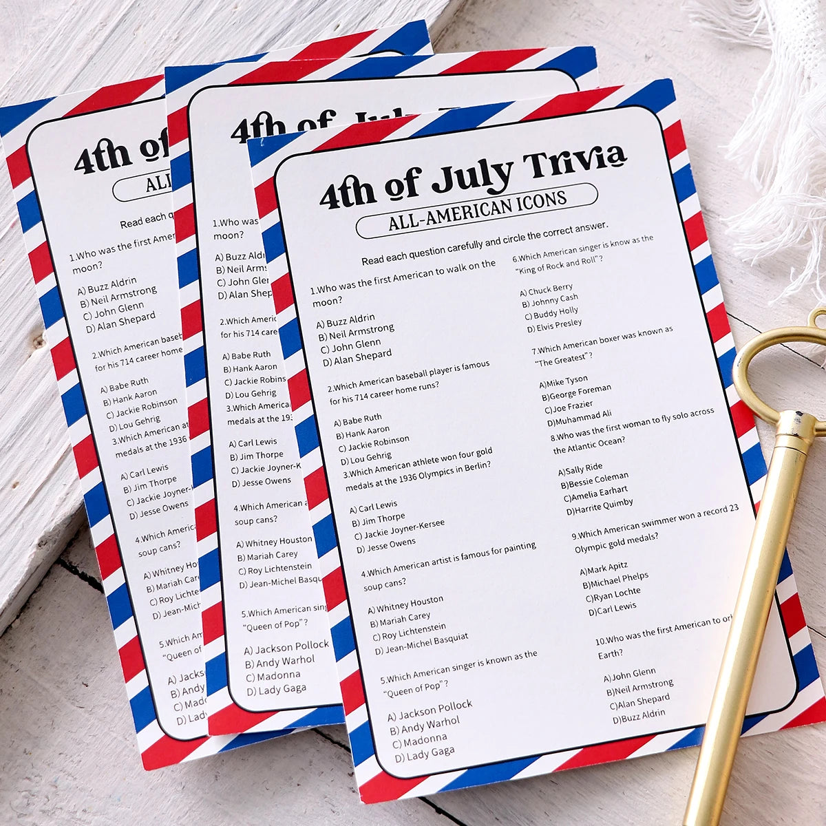 5–30 Pcs Red and Blue Striped American Independence Day Game Cards: Perfect as Independence Day Gifts or Party Favors Qme