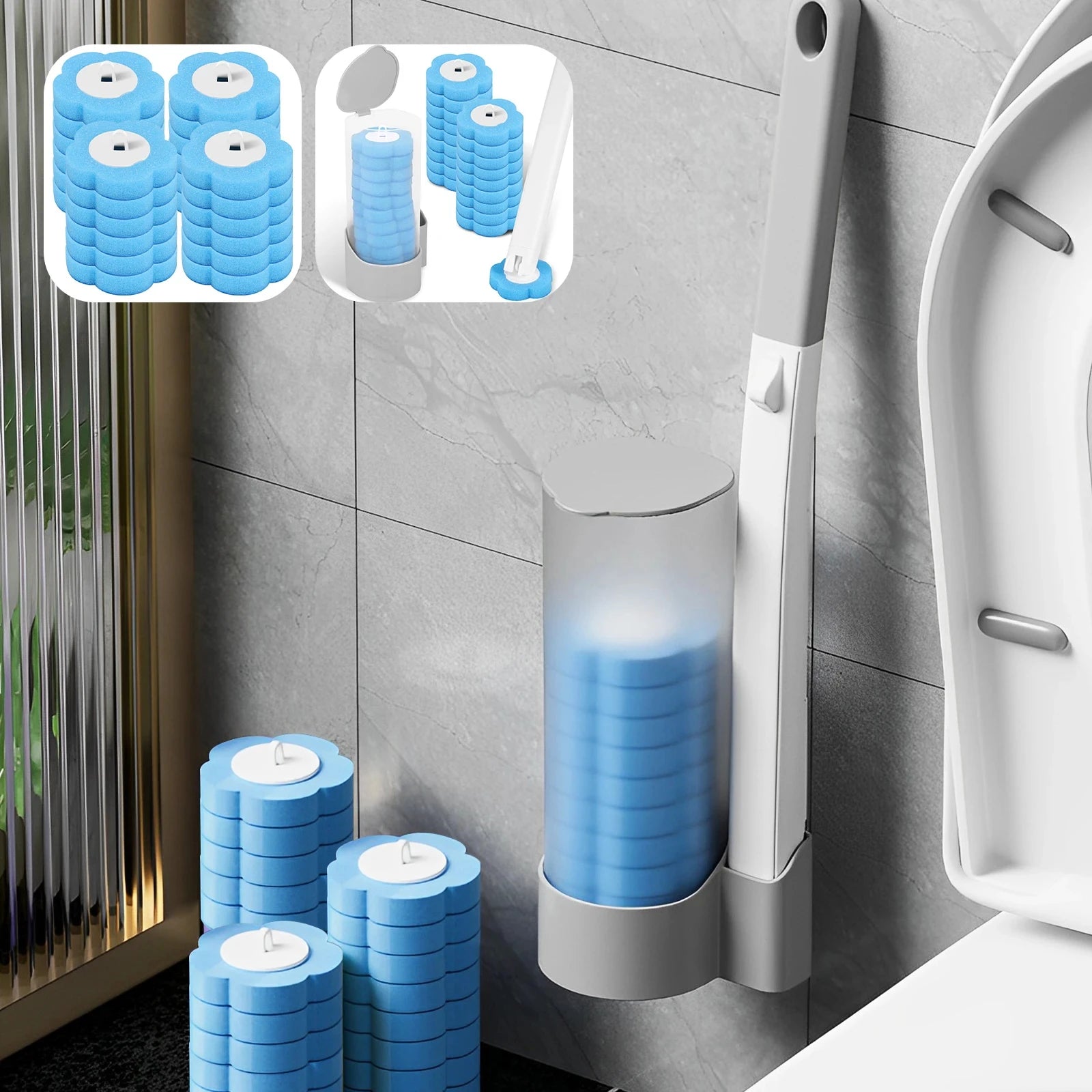 18/36Pcs Disposable Toilet Brush Long Handle Wall-mounted Wc Cleaning Tool Kit with Replaceable Brush Head Bathroom Accessories Qme