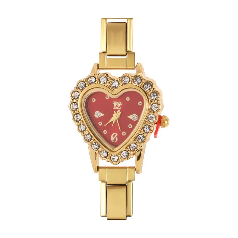 1PC Men Womens Stainless Steel Arabic Numerals Heart Shape Shiny CZ Watch Bracelet Bangle For Party Friend Wife Birthday Jewelry Qme Style 7