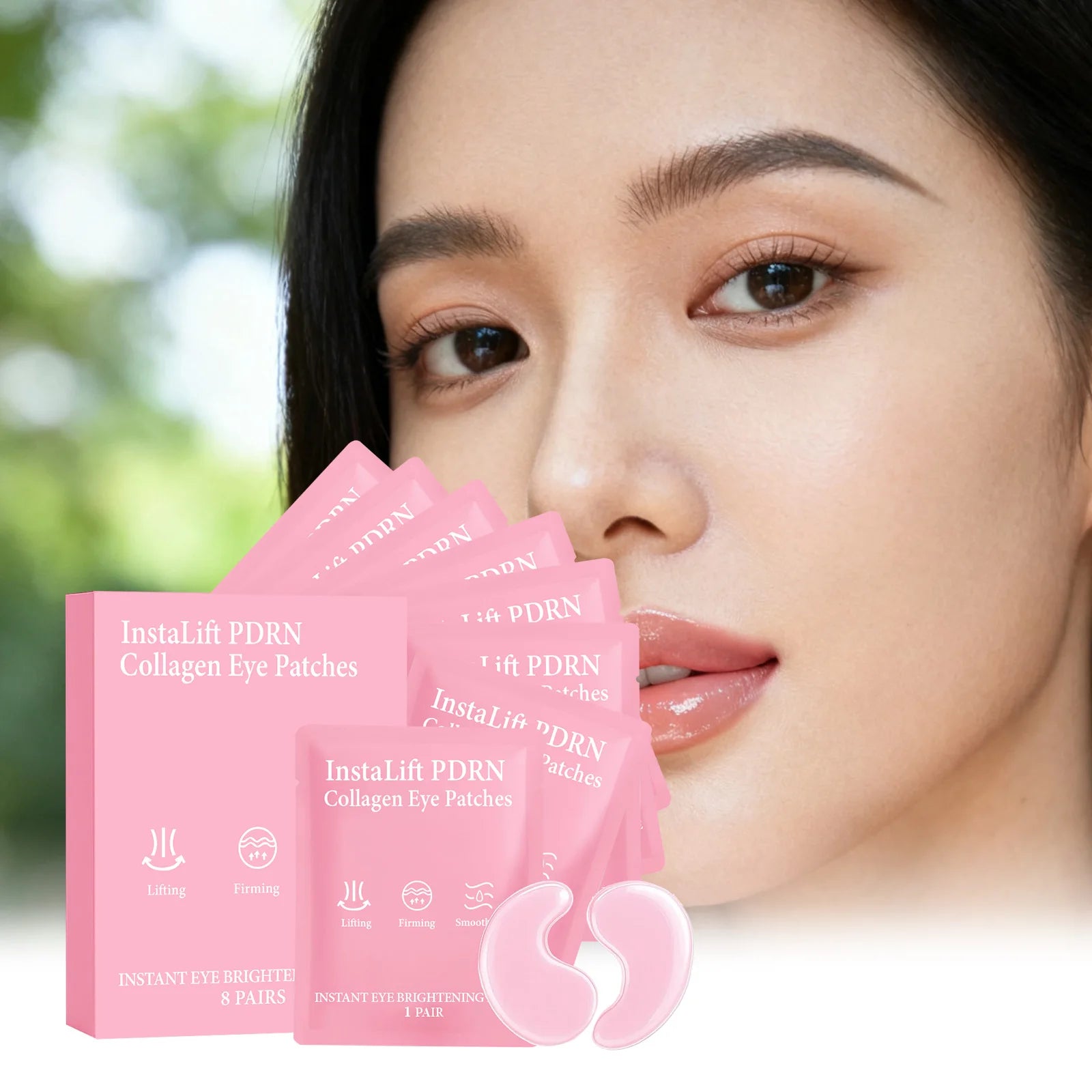 Instalift PDRN Collagen Eye Patches Anti Dark Circles Eye Bags Anti Wrinkles Hydrogel Under Eye Mask with Niacinamide & Caffeine Qme