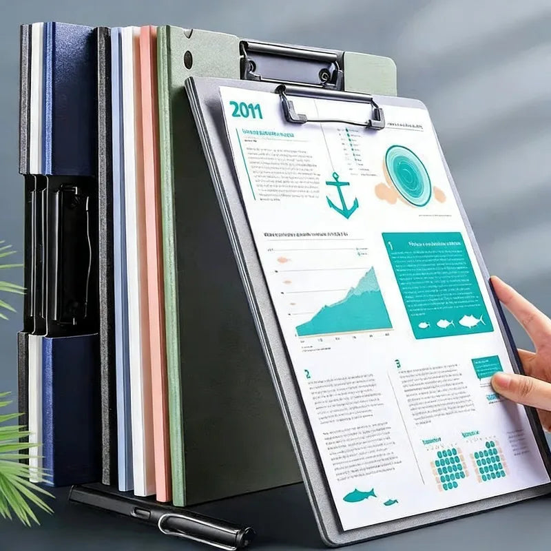 A4 Foldable Clipboard 360 Double Metal Clips Horizontal Vertical Pen Qme