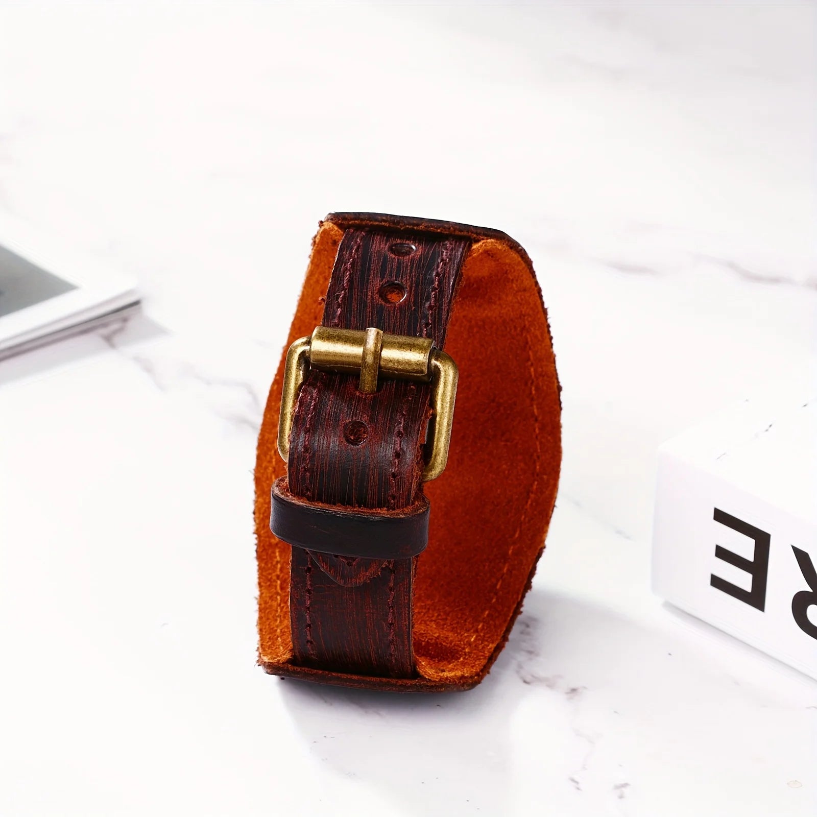 【 Halloween 】 1pcs Simulated Quartz Steampunk Halloween Genuine Leather Watch for Men, Dark Brown Qme