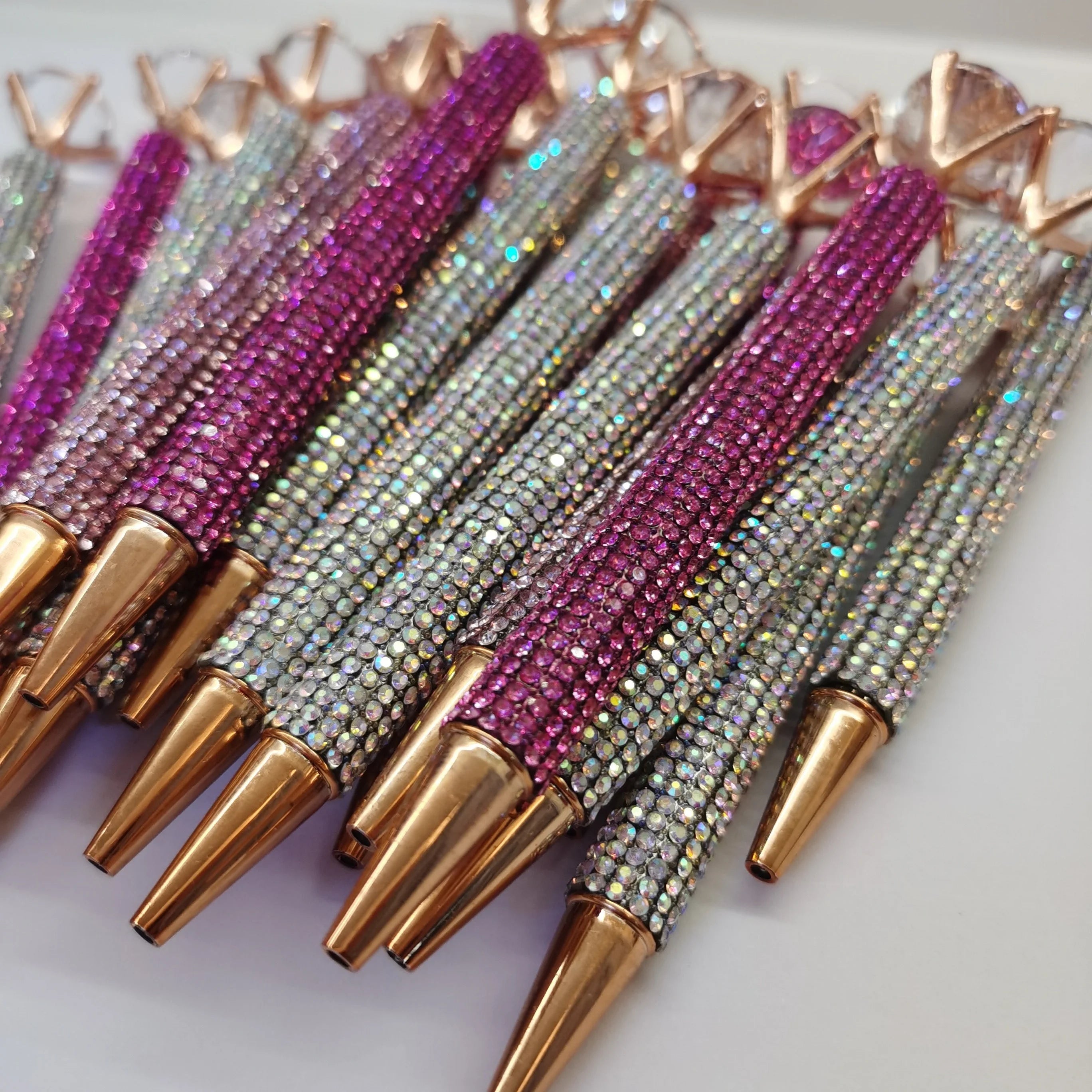 Bling Rhinestone Ballpoint Pen Large Crystal Diamond Top Rose Gold Metal Shiny Diamond Pen Gift for Wedding Office School Women Qme