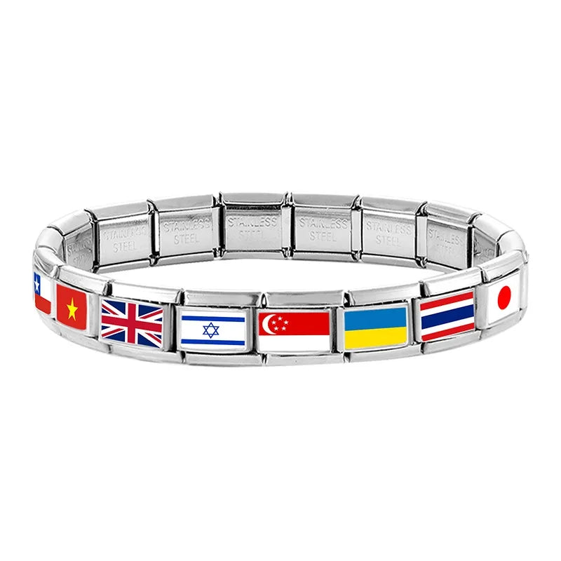 2025 Fashion Photo Italian Charm Bracelet 9mm Diy Color National Flag Series of Each Country Mexico,America,Britain,Italy,Israel Qme