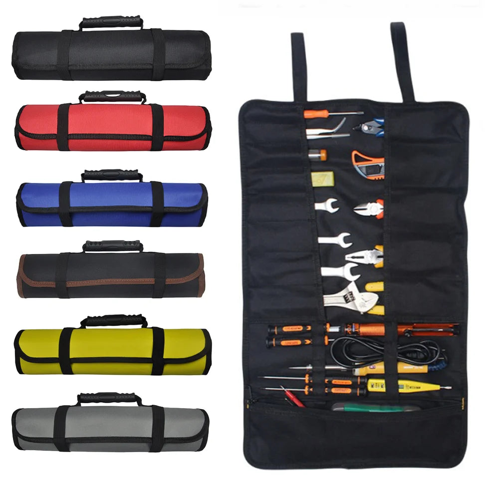Portable Roll-Up Tool Bag Made of Oxford Fabric Durable Storage for Automotive Electrician & Hardware Tools Qme