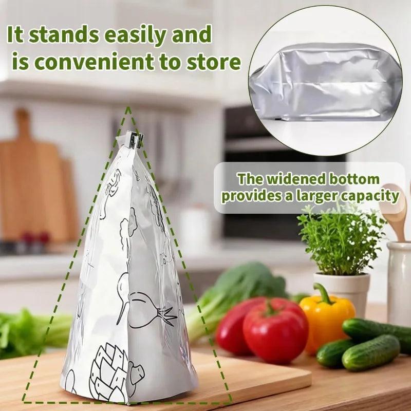 10Pcs/Bag Kitchen Aluminum Foil Fresh Bag Freezer Stand Up Zip Lock Bag Large Capacity Reusable Food Organizer Bags Qme