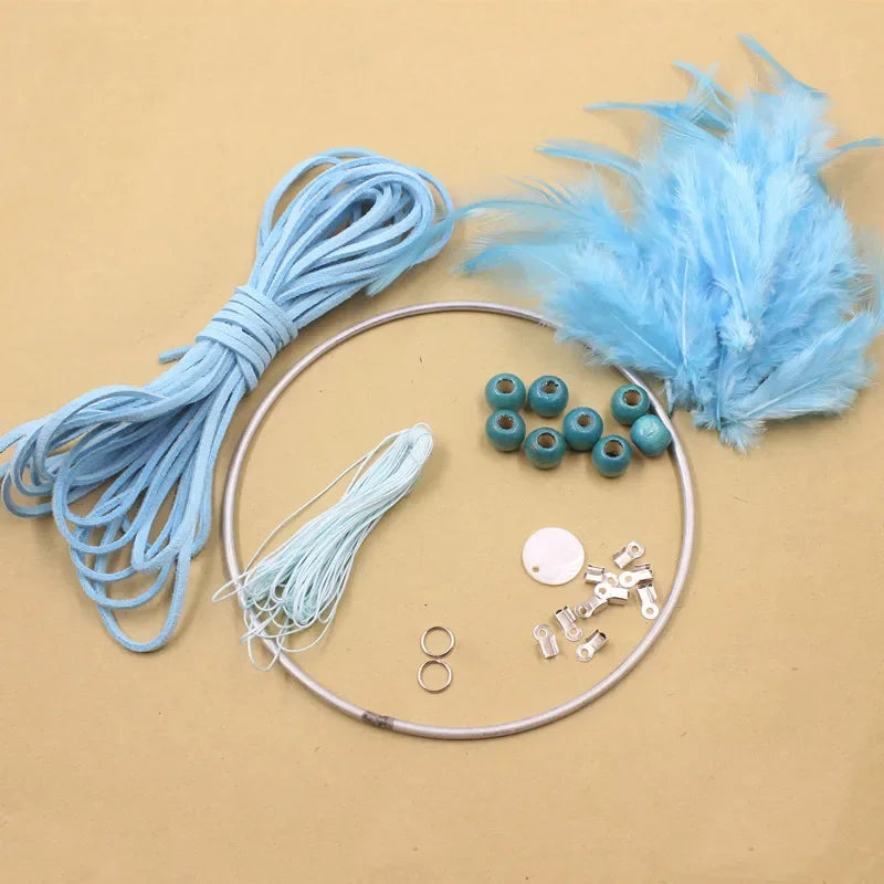 Dreamcatcher Accessories Kits Fashion DIY Crochet Feather Dream Catcher Kit Hanging Decoration Wall Ornaments Home Decor Hanging Qme Blue
