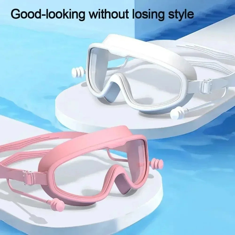 Swimming Goggles Silicone Swim Glasses Big Frame Earplugs Men Women Qme