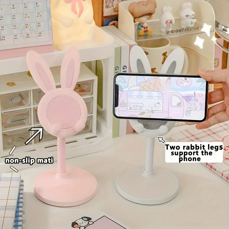 Pink Phone Holder Desktop Cell Phone Stand Adjustable Lovely Rabbit Cartoon Table Support For iPhone iPad Samsung Huawei Xiaomi Qme